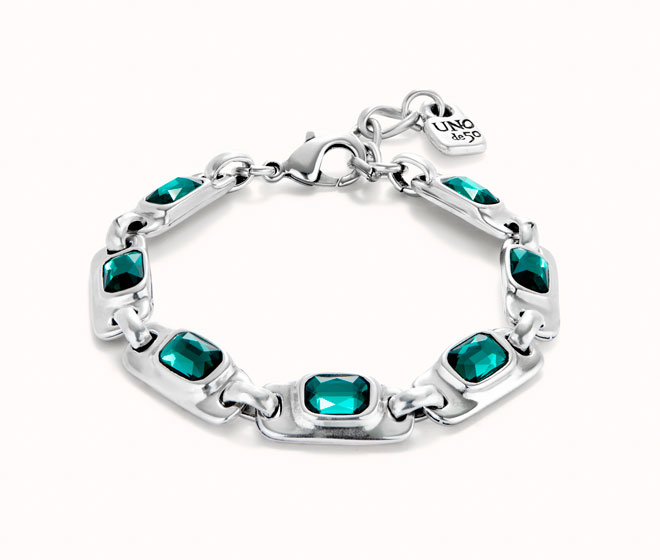 Pulsera de plata de ley con cristales verdes unode50