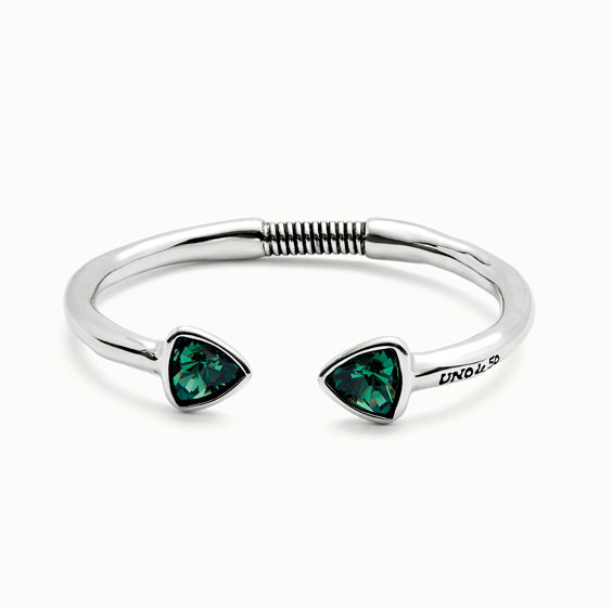 Pulsera rígida bañada en plata de ley con dos cristales facetados verdes Unode50