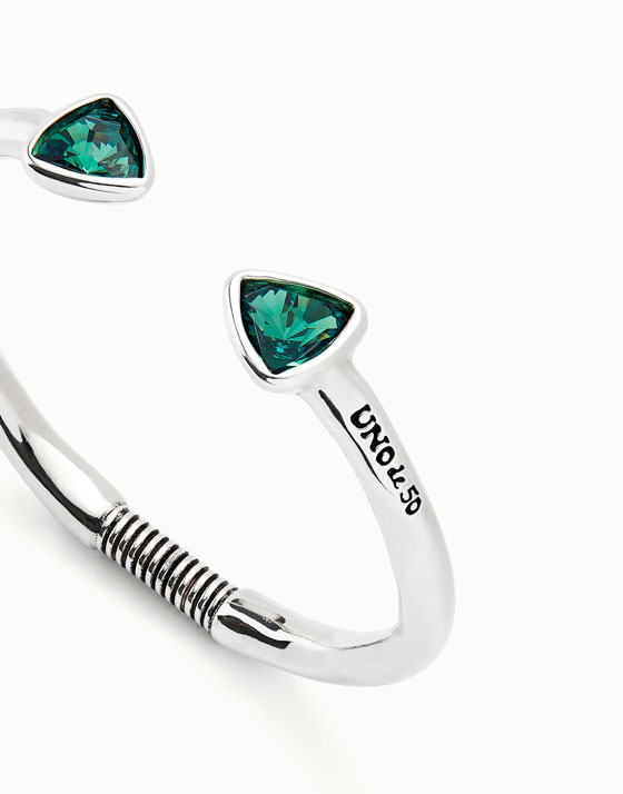 Pulsera rígida bañada en plata de ley con dos cristales facetados verdes Unode50