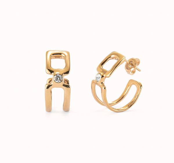 Pendientes aro doble bañados en oro 18k con topacio blanco