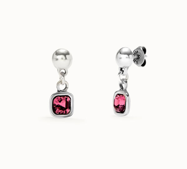 Pendientes bañada en plata de ley con cristal colgante rosa